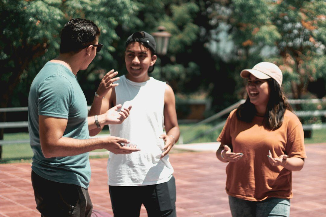 group of friends discussing